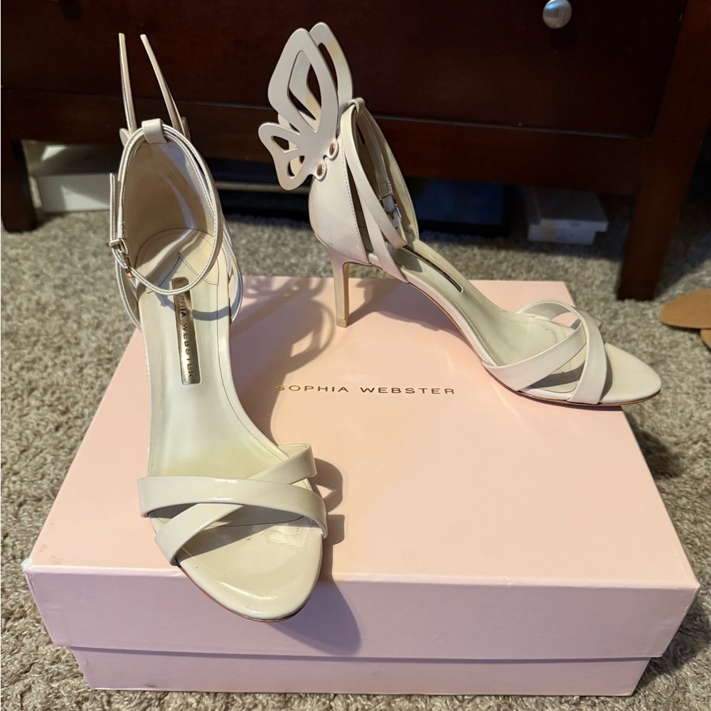 Sophia Webster Cream Stiletto Heels with Ankle Strap
